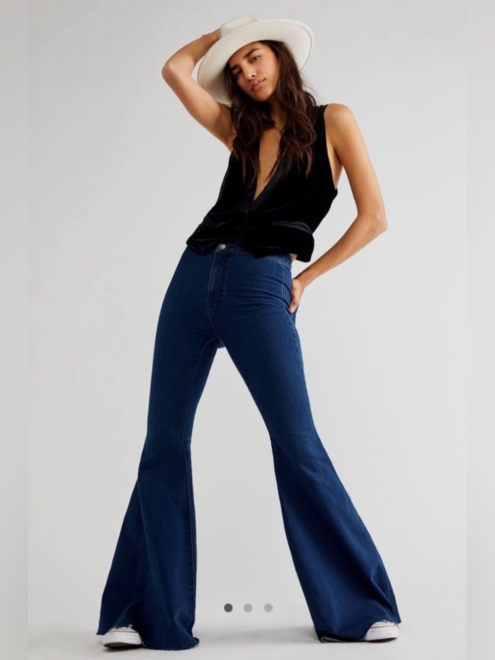 FREE PEOPLE Just Float On Flare Bell Bottom Jeans Dark Blue Size 27 Regular